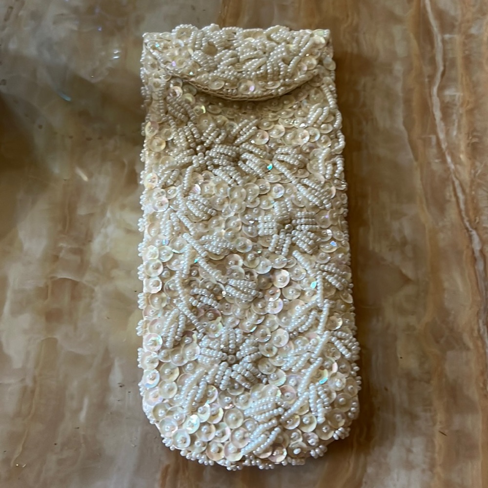 Vintage Delill hand beaded satin eyeglass case